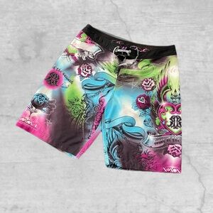 Y2K Men's RemeteE Shorts with Gothic Rose Print in Black